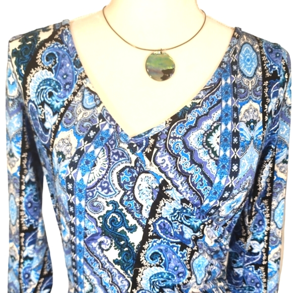M. Fasis Bodycon Paisley Blue Dress. M - Picture 2 of 12